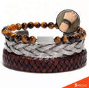 Pulseira Masculina Couro Trançado com Placa Dourada