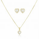 Conjunto Coração Cravejado Colar e Brincos Banhado a Ouro 18K