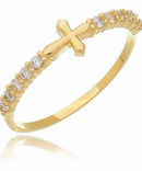 Anel Masculino Cruz Cravejada Banhado a Ouro 18K