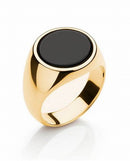 Anel Masculino Sinete Oval com Pedra Preta Banhado a Ouro 18K