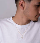 Colar Masculino Cruz Lisa Banhado a Ouro 18K