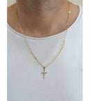 Kit Corrente Grumet e Pingente Cruz Banhado a Ouro 18K